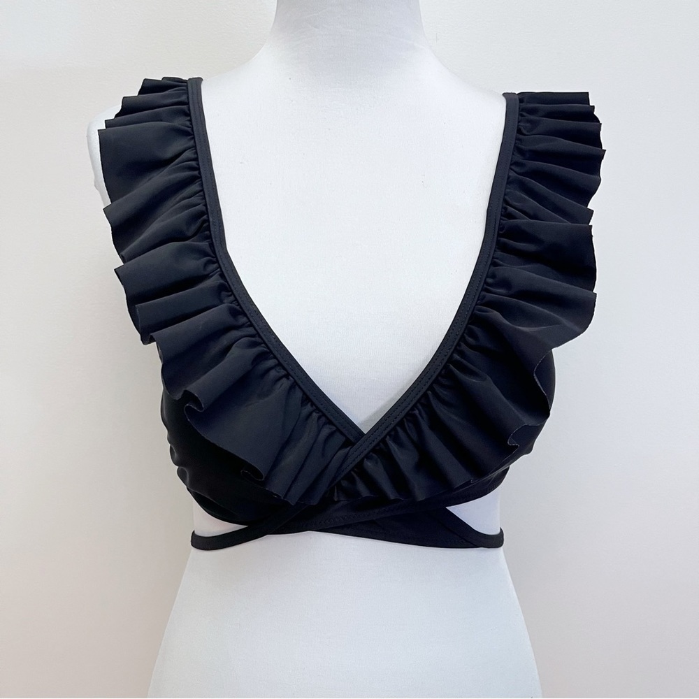 Beachsissi Black Ruffle Wrap Criss Cross Padded Triangle Bikini Top Size XL
